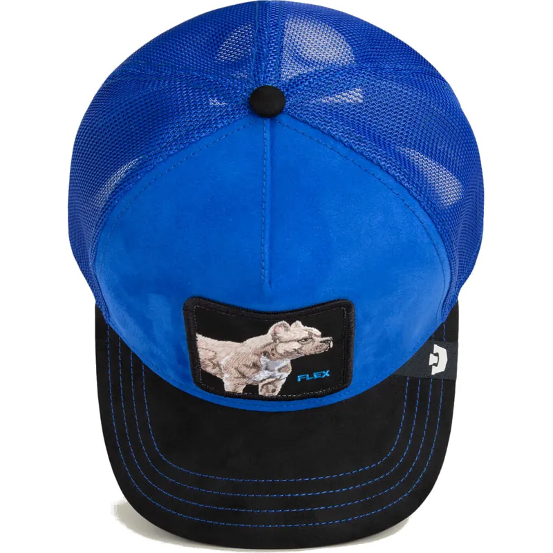 goorin-bros-the-farm-flex-pitbull-suede-blau-schwarze-trucker-cap-mit-pitbull-motiv