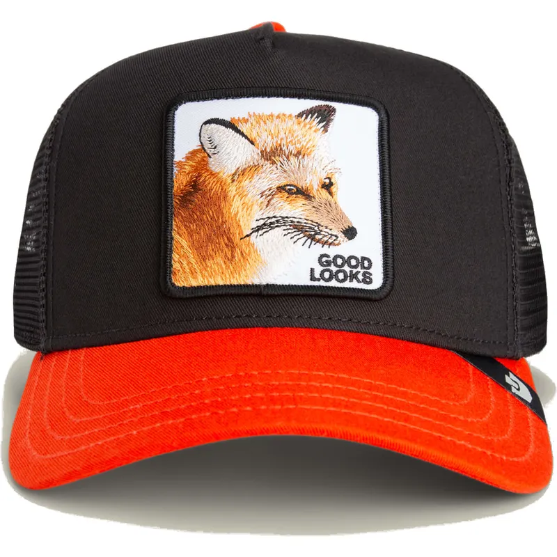 goorin-bros-good-looks-sport-the-farm-schwarze-und-orangefarbene-trucker-kappe-mit-fuchs