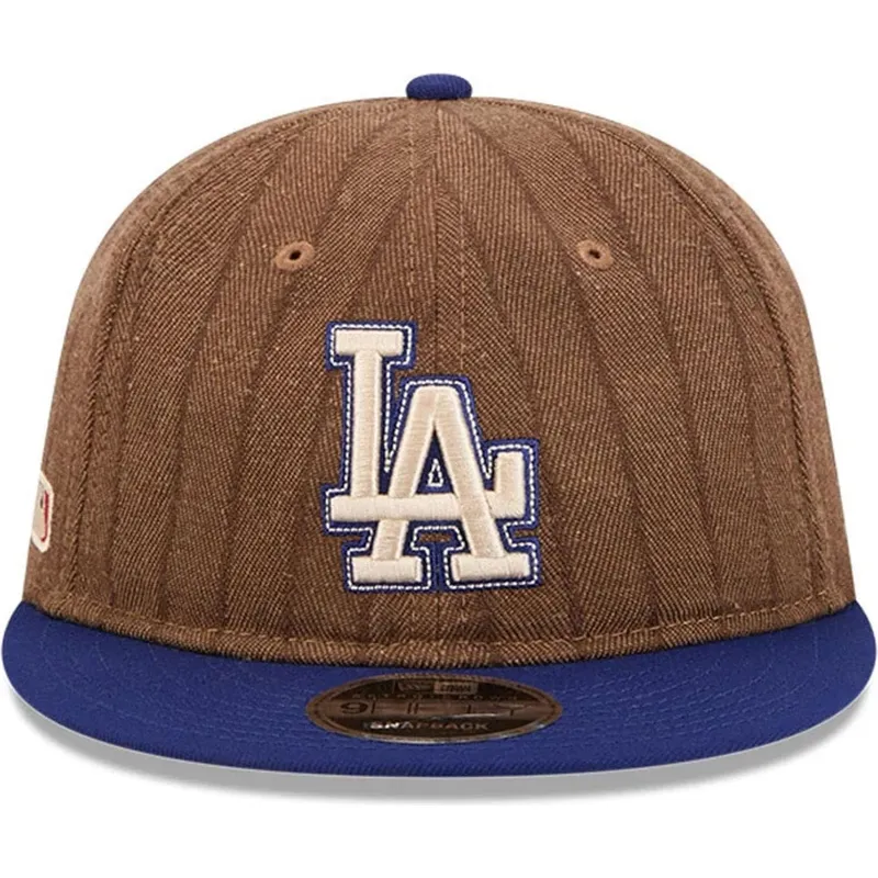 brun-och-bla-justerbar-platt-keps-9fifty-retro-crown-wool-pinstripe-fran-los-angeles-dodgers-mlb-av-new-era
