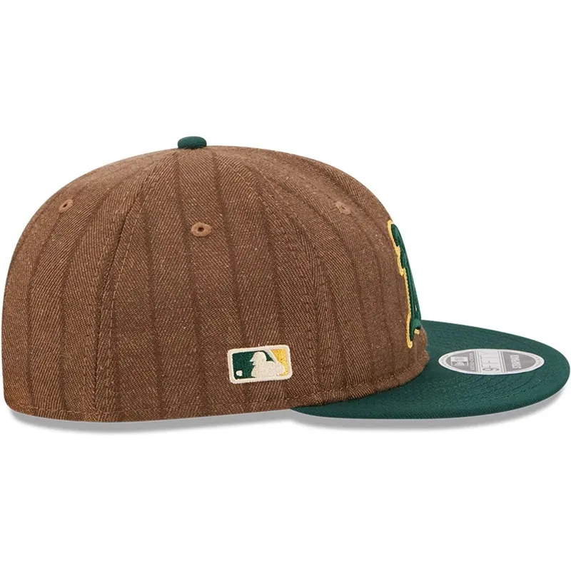 brun-och-gron-justerbar-platt-keps-9fifty-retro-crown-wool-pinstripe-fran-oakland-athletics-mlb-av-new-era