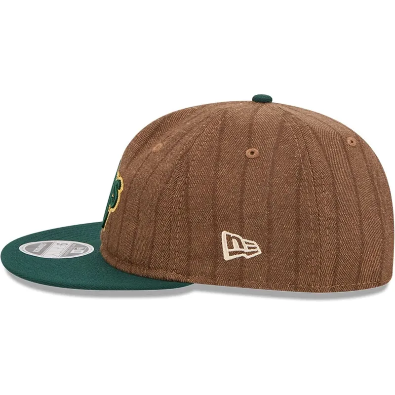 brun-och-gron-justerbar-platt-keps-9fifty-retro-crown-wool-pinstripe-fran-oakland-athletics-mlb-av-new-era