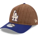 braune-und-blaue-verstellbare-curved-cap-9twenty-a-frame-wool-pinstripe-der-los-angeles-dodgers-mlb-von-new-era