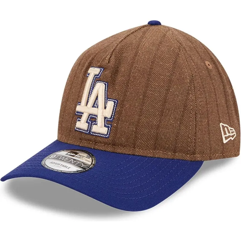 brun-och-bla-justerbar-kurvad-keps-9twenty-a-frame-wool-pinstripe-fran-los-angeles-dodgers-mlb-av-new-era