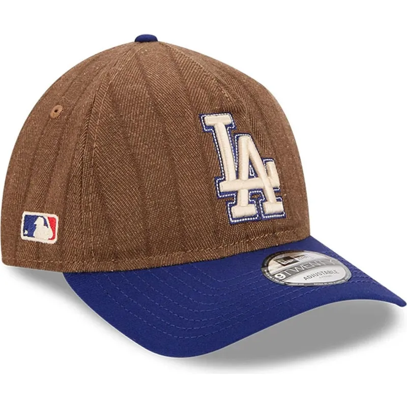 brun-och-bla-justerbar-kurvad-keps-9twenty-a-frame-wool-pinstripe-fran-los-angeles-dodgers-mlb-av-new-era