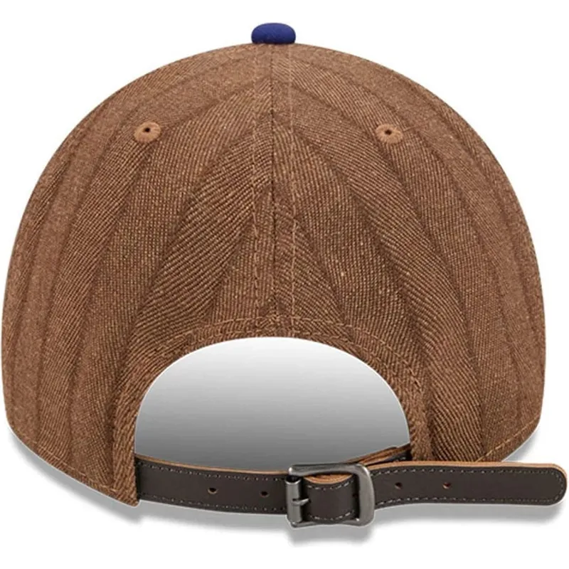 brun-och-bla-justerbar-kurvad-keps-9twenty-a-frame-wool-pinstripe-fran-los-angeles-dodgers-mlb-av-new-era