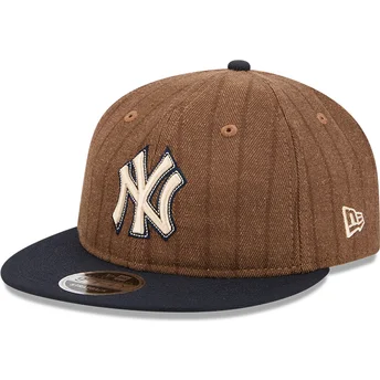 Casquette plate marron et bleue marine ajustable 9FIFTY Retro Crown Wool Pinstripe New York Yankees MLB New Era