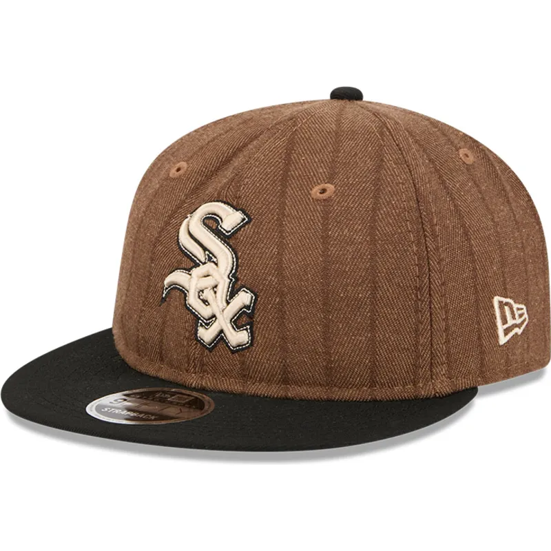 braune-und-schwarze-verstellbare-flatcap-9fifty-retro-crown-wool-pinstripe-der-chicago-white-sox-mlb-von-new-era