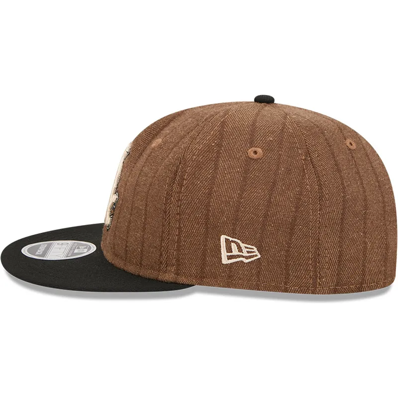 braune-und-schwarze-verstellbare-flatcap-9fifty-retro-crown-wool-pinstripe-der-chicago-white-sox-mlb-von-new-era