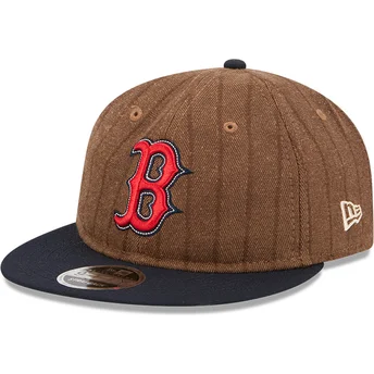 Casquette plate marron et bleue marine ajustable 9FIFTY Retro Crown Wool Pinstripe Boston Red Sox MLB New Era