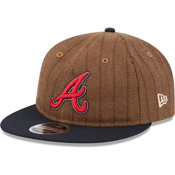 Casquette plate marron et bleue marine ajustable 9FIFTY Retro Crown Wool Pinstripe Atlanta Braves MLB New Era