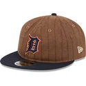 justerbar-brun-och-marinbla-platt-keps-9fifty-retro-crown-wool-pinstripe-av-detroit-tigers-mlb-fran-new-era