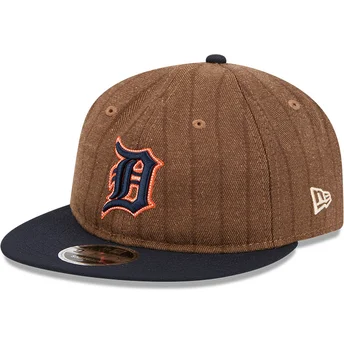 Casquette plate marron et bleue marine ajustable 9FIFTY Retro Crown Wool Pinstripe Detroit Tigers MLB New Era