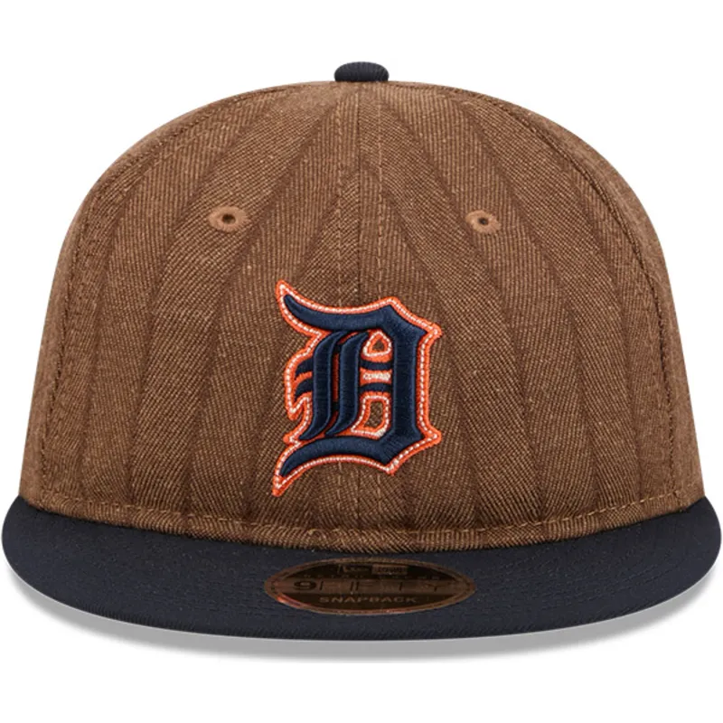 brun-och-marinbla-justerbar-platt-keps-9fifty-retro-crown-wool-pinstripe-fran-detroit-tigers-mlb-av-new-era