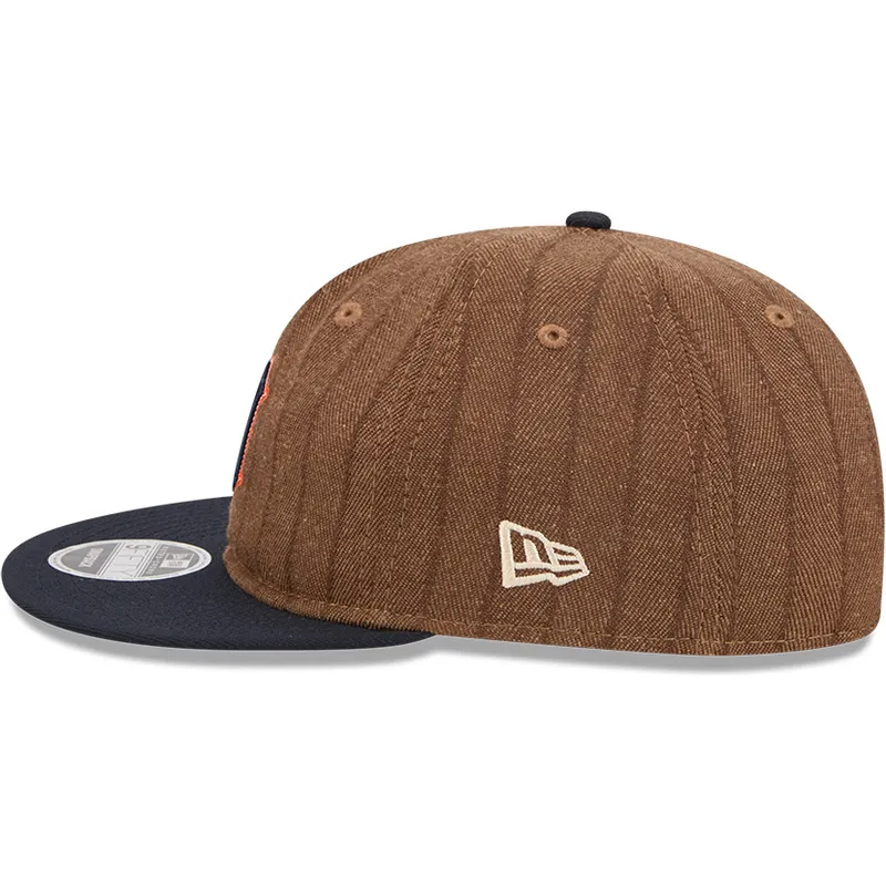brun-och-marinbla-justerbar-platt-keps-9fifty-retro-crown-wool-pinstripe-fran-detroit-tigers-mlb-av-new-era