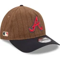 atlanta-braves-mlb-new-era-9twenty-a-frame-wool-pinstripe-verstellbare-braun-und-marineblau-gebogene-kappe