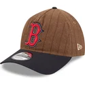 casquette-courbee-marron-et-bleue-marine-ajustable-9twenty-a-frame-wool-pinstripe-boston-red-sox-mlb-new-era