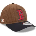 casquette-courbee-marron-et-bleue-marine-ajustable-9twenty-a-frame-wool-pinstripe-boston-red-sox-mlb-new-era