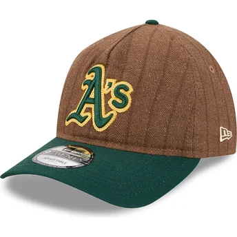 Verstellbare braun-grüne 9TWENTY A Frame Wool Pinstripe Kappe der Oakland Athletics MLB von New Era
