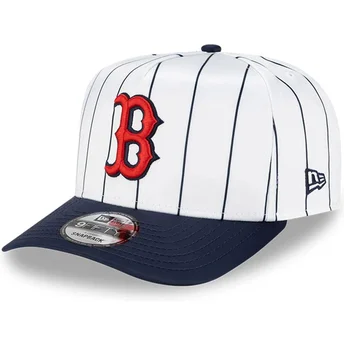 Casquette courbée blanche et bleue marine snapback 9FIFTY A Frame Satin Pinstripe Boston Red Sox MLB New Era