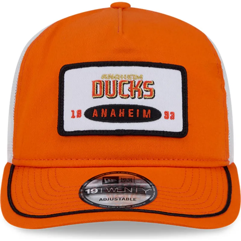 gorra-curva-orange-und-weiss-snapback-19twenty-bestickter-patch-der-anaheim-ducks-nhl-von-new-era