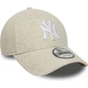 beige-snapback-kappe-mit-gebogenem-schirm-9forty-melton-wool-der-new-york-yankees-mlb-von-new-era