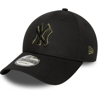 Gorra curva negra ajustable con logo verde 9FORTY Outline de New York Yankees MLB de New Era