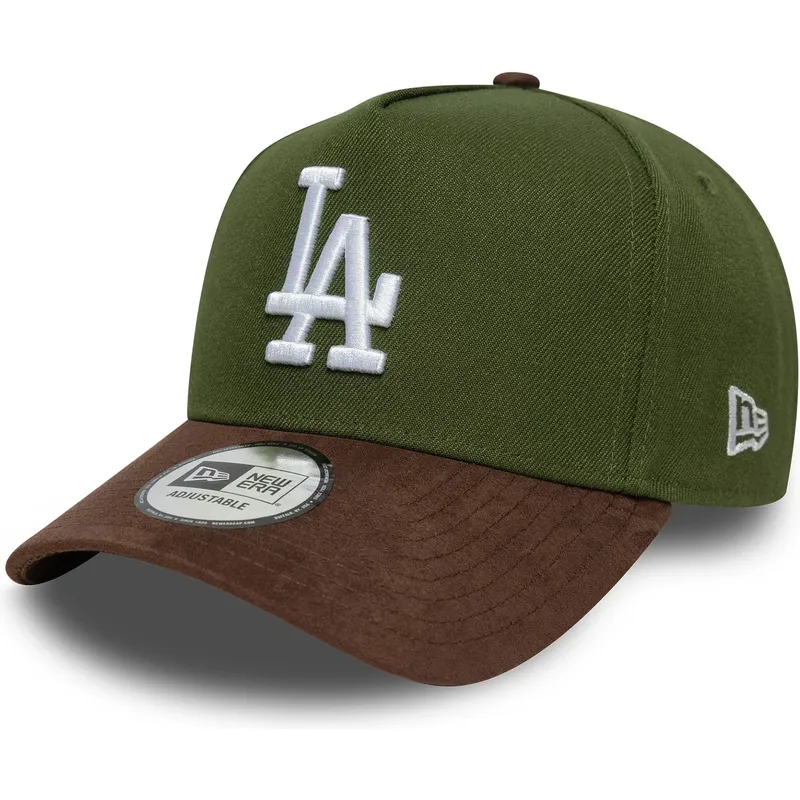 gron-och-brun-kurvad-keps-snapback-9forty-e-frame-suede-visor-los-angeles-dodgers-mlb-fran-new-era
