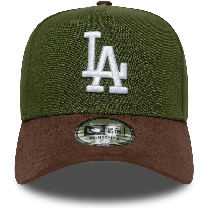 zielono-brazowa-zakrzywiona-czapka-snapback-9forty-e-frame-suede-visor-los-angeles-dodgers-mlb-new-era