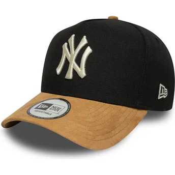 New York Yankees MLB 9FORTY E Frame svart och brun snapback med böjd skärm i mocka från New Era