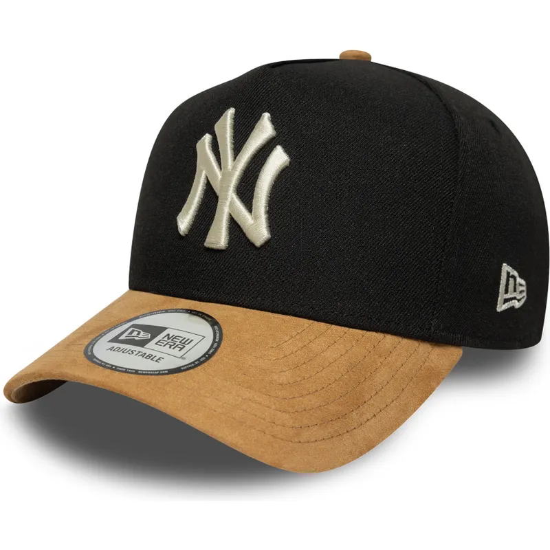 schwarze-und-braune-snapback-kappe-9forty-e-frame-mit-gebogenem-schirm-aus-wildleder-der-new-york-yankees-mlb-von-new-era