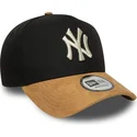 schwarze-und-braune-snapback-kappe-9forty-e-frame-suede-visor-der-new-york-yankees-mlb-von-new-era