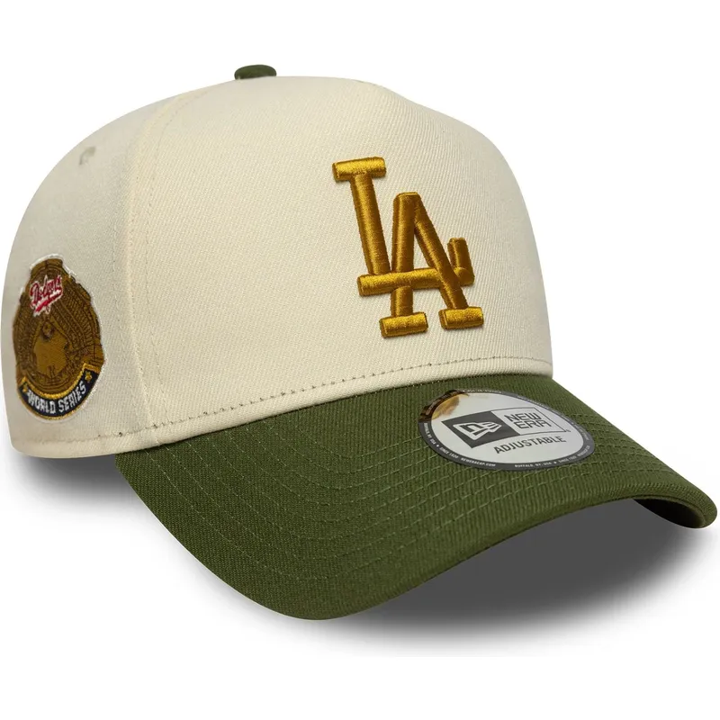 beige-und-grune-snapback-kappe-9forty-e-frame-world-series-patch-der-los-angeles-dodgers-mlb-von-new-era