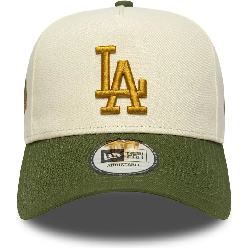 beige-und-grune-snapback-kappe-9forty-e-frame-world-series-patch-der-los-angeles-dodgers-mlb-von-new-era