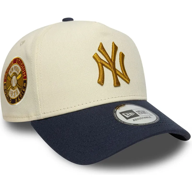 beige-und-marineblau-gebogener-snapback-9forty-e-frame-world-series-patch-der-new-york-yankees-mlb-von-new-era