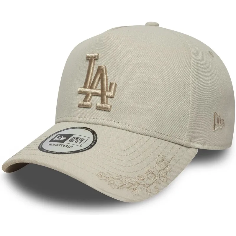 beige-gebogene-snapback-kappe-mit-beigem-logo-9forty-e-frame-tonal-icon-der-los-angeles-dodgers-mlb-von-new-era