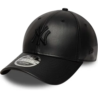 Schwarze 9FORTY M-Crown PU Snapback-Kappe mit gebogenem Schirm und schwarzem Logo der New York Yankees MLB von New Era
