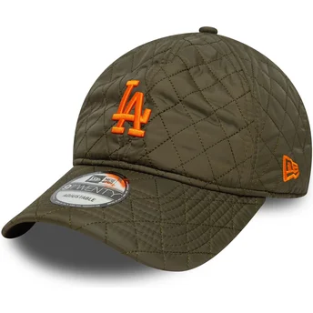 Verstellbare grüne Kappe mit gebogenem Schirm und orangefarbenem Logo 9TWENTY Quilted von Los Angeles Dodgers MLB von New Era