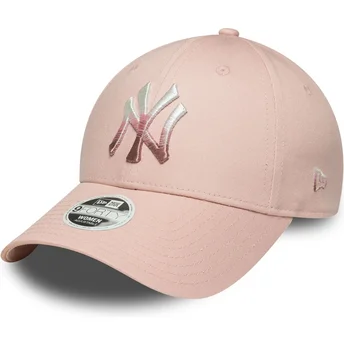 Justerbar rosa böjd keps för kvinnor 9FORTY Metallic Logo New York Yankees MLB från New Era