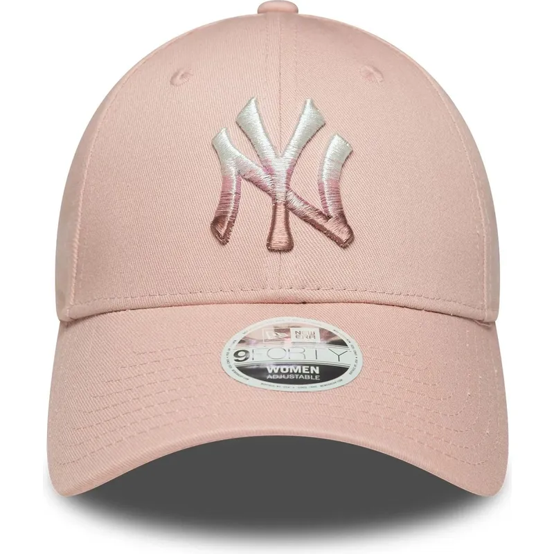 verstellbare-rosa-damenkappe-mit-gebogenem-schirm-9forty-metallic-logo-der-new-york-yankees-mlb-von-new-era