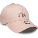 verstellbare-rosa-damen-cap-mit-gebogenem-schirm-9forty-metallic-logo-der-new-york-yankees-mlb-von-new-era