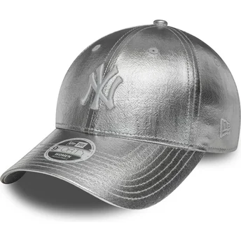 New Era 9FORTY New York Yankees MLB justerbar silverfärgad kurvkeps för kvinnor