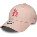 verstellbare-rosa-damen-cap-mit-gebogenem-schirm-und-rosa-logo-9forty-league-essential-los-angeles-dodgers-mlb-von-new-era