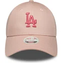 verstellbare-rosa-damen-cap-mit-gebogenem-schirm-und-rosa-logo-9forty-league-essential-los-angeles-dodgers-mlb-von-new-era