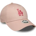 verstellbare-rosa-damen-cap-mit-gebogenem-schirm-und-rosa-logo-9forty-league-essential-los-angeles-dodgers-mlb-von-new-era