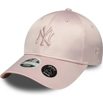 New Era New York Yankees MLB 9FORTY Satin Bow Back verstellbare rosa Kappe für Damen mit rosa Logo