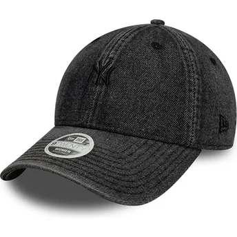 New Era Curved Brim Women 9TWENTY Denim New York Yankees MLB Black Adjustable Cap