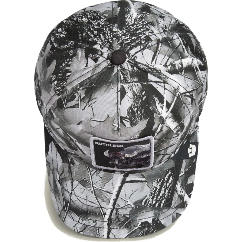 goorin-bros-the-farm-ruthless-camo-desaturated-camo-snapback-cap-mit-gebogenem-schirm-und-buffelmotiv