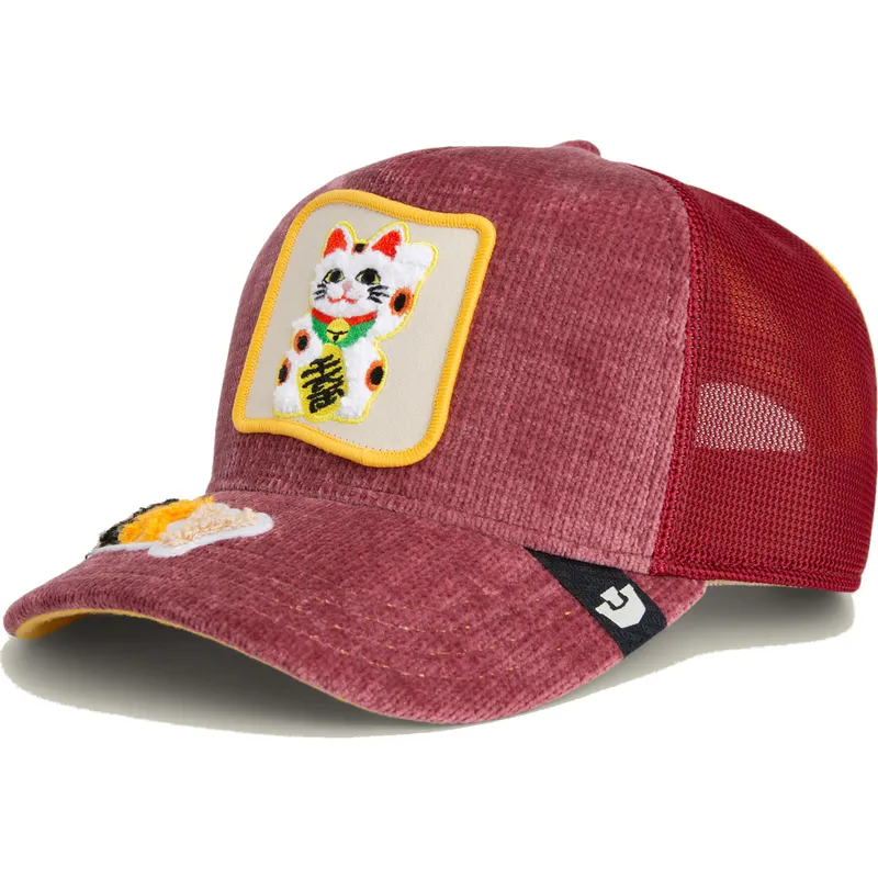 trucker-cap-rot-katze-lucky-maneki-neko-happy-thoughts-the-farm-von-goorin-bros