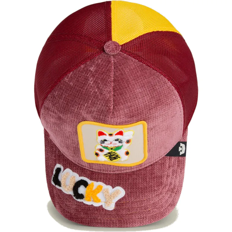 rote-trucker-kappe-katze-lucky-maneki-neko-happy-thoughts-the-farm-von-goorin-bros