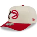 new-era-curved-brim-9fifty-a-frame-precurved-hardwood-classics-atlanta-hawks-nba-beige-and-red-snapback-cap